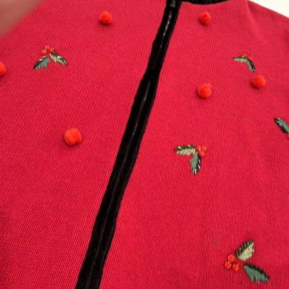 Tiara International Christmas Collection Size S Black Red Bird Sweater Zipper - Picture 4 of 9